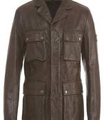 Men's dark brown  lambskin leather coat 2 envelope pocket & button detail