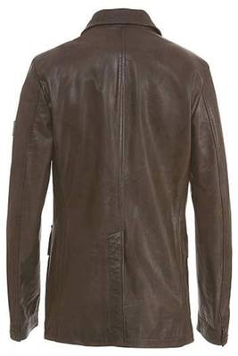 Men's dark brown  lambskin leather coat 2 envelope pocket & button detail 2
