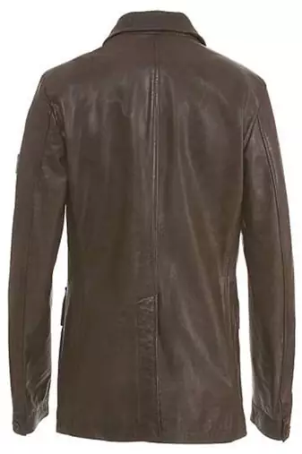 Men's dark brown  lambskin leather coat 2 envelope pocket & button detail