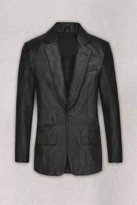 Men's black lambskin leather coat flap pockets &  chest pocket detail 1