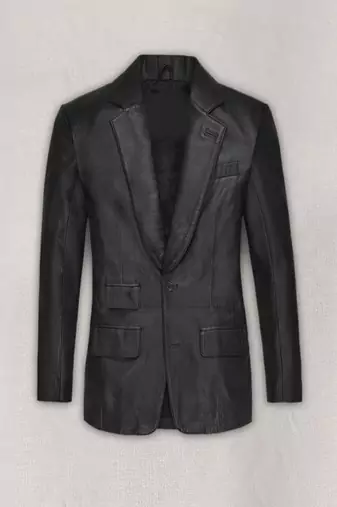 Men's black lambskin leather coat flap pockets &  chest pocket detail