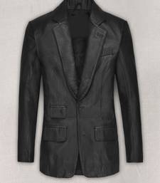Men's black lambskin leather coat flap pockets &  chest pocket detail