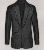 Men's black lambskin leather coat flap pockets &  chest pocket detail