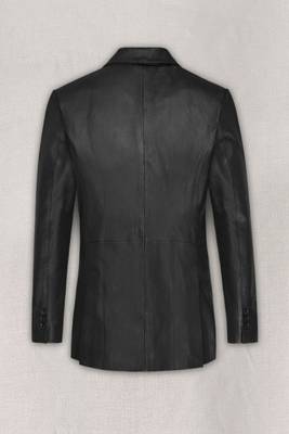 Men's black lambskin leather coat flap pockets &  chest pocket detail 2