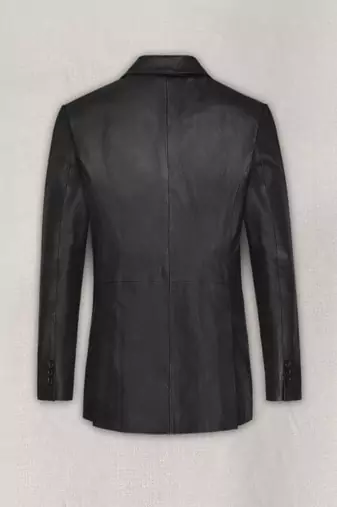 Men's black lambskin leather coat flap pockets &  chest pocket detail