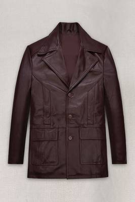 Men's burgundy  lambskin leather coat 2 flap pockets &  chest pocket detail 1
