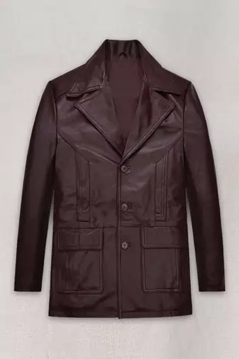 Men's burgundy  lambskin leather coat 2 flap pockets &  chest pocket detail