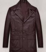 Men's burgundy  lambskin leather coat 2 flap pockets &  chest pocket detail
