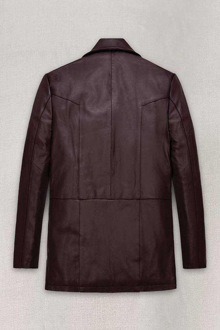 Men's burgundy  lambskin leather coat 2 flap pockets &  chest pocket detail