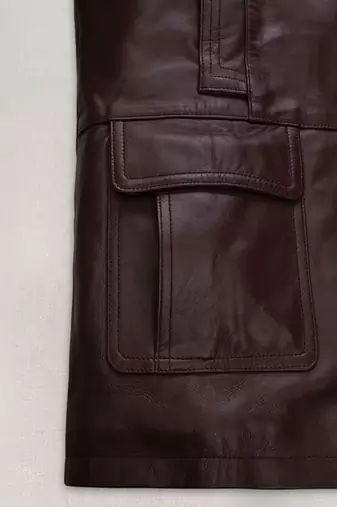 Men's burgundy  lambskin leather coat 2 flap pockets &  chest pocket detail