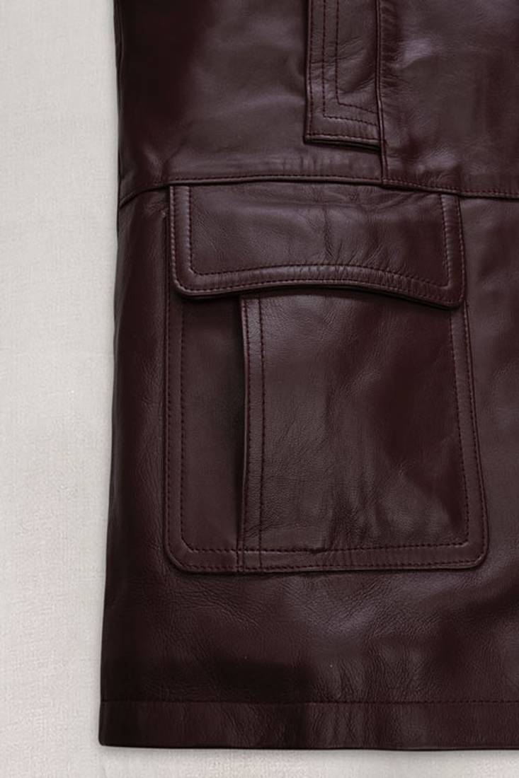 Men's burgundy  lambskin leather coat 2 flap pockets &  chest pocket detail