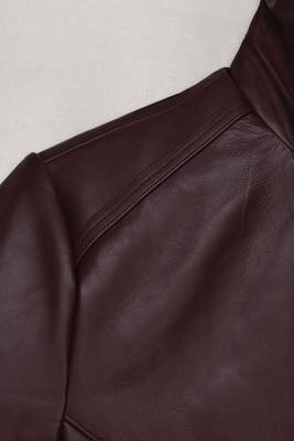 Men's burgundy  lambskin leather coat 2 flap pockets &  chest pocket detail 4