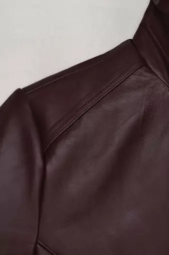 Men's burgundy  lambskin leather coat 2 flap pockets &  chest pocket detail
