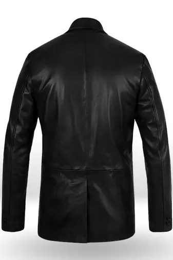 Men's black lambskin leather jacket 2 envelope pocket & button detail