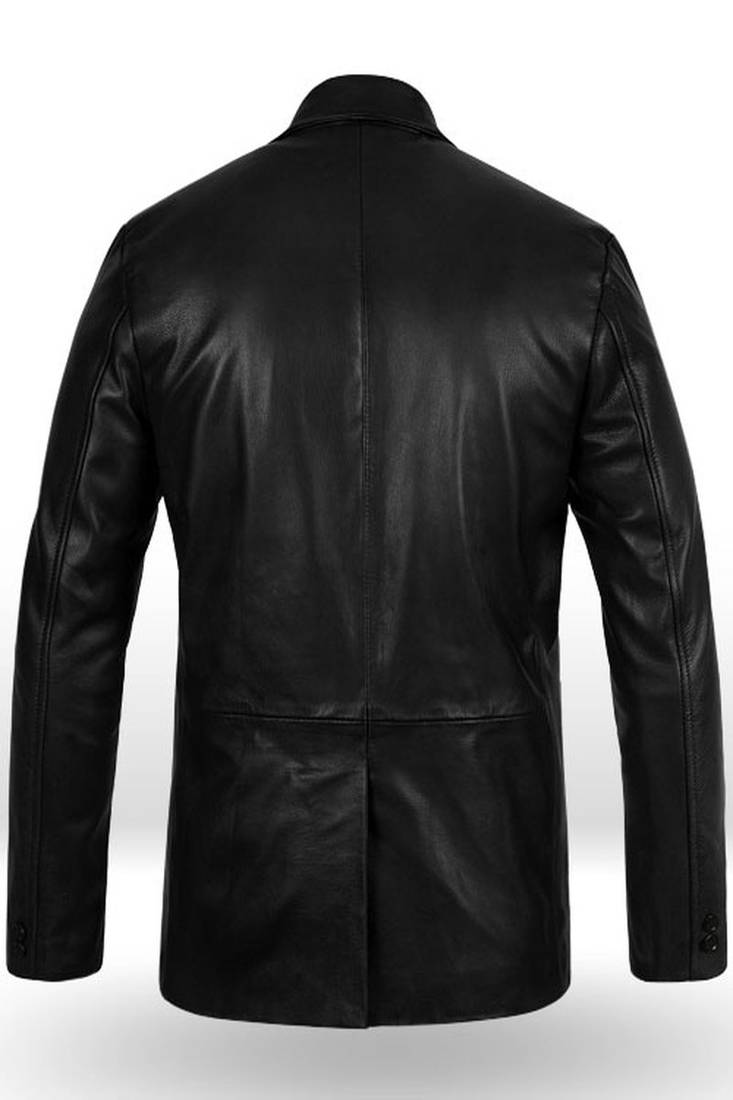 Men's black lambskin leather jacket 2 envelope pocket & button detail