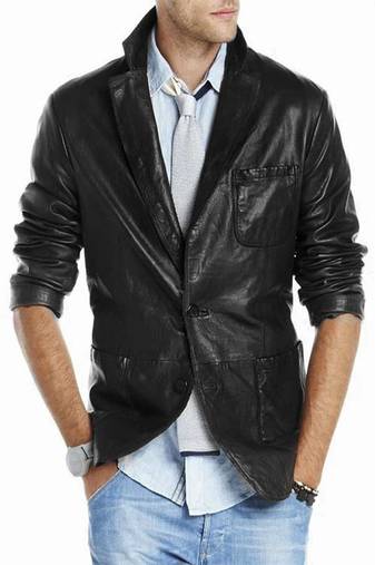 Men's black lambskin leather jacket 2 envelope pocket & button detail