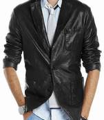 Men's black lambskin leather jacket 2 envelope pocket & button detail