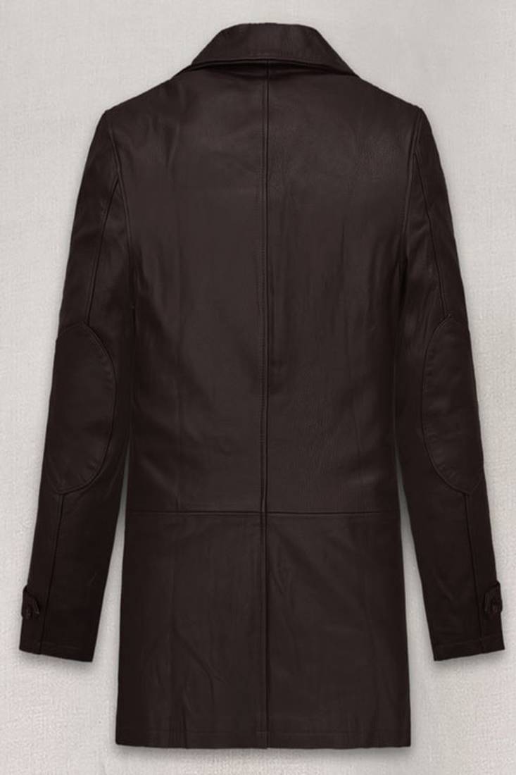 Men's  brown lambskin leather coat 2 pocket &  button  detail