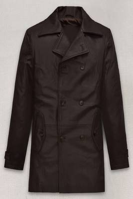 Men's  brown lambskin leather coat 2 pocket &  button  detail 3