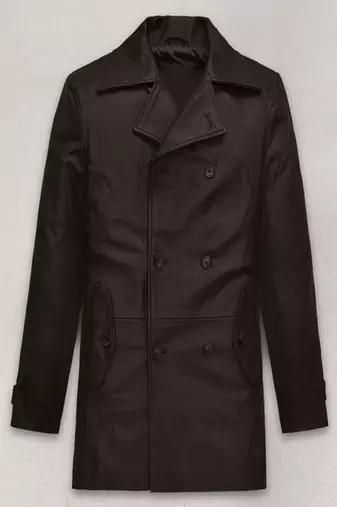 Men's  brown lambskin leather coat 2 pocket &  button  detail