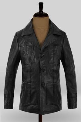 Men's  brown lambskin leather coat 2 pocket &  button  detail 1