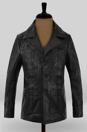 Men's  brown lambskin leather coat 2 pocket &  button  detail