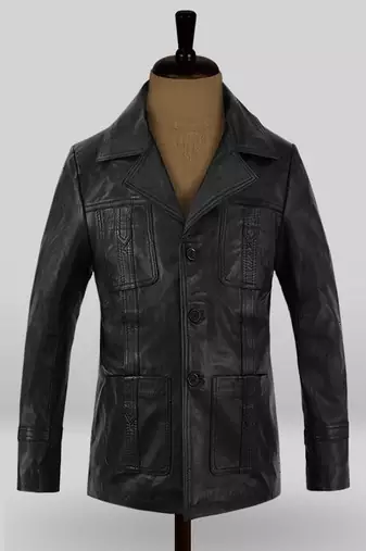 Men's  brown lambskin leather coat 2 pocket &  button  detail