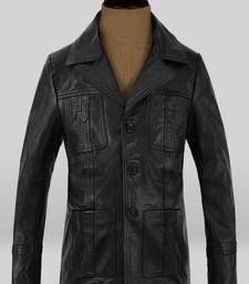 Men's  brown lambskin leather coat 2 pocket &  button  detail