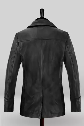 Men's  brown lambskin leather coat 2 pocket &  button  detail