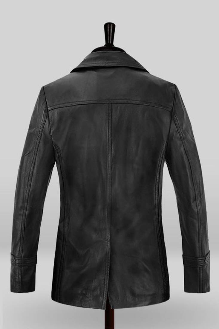 Men's  brown lambskin leather coat 2 pocket &  button  detail