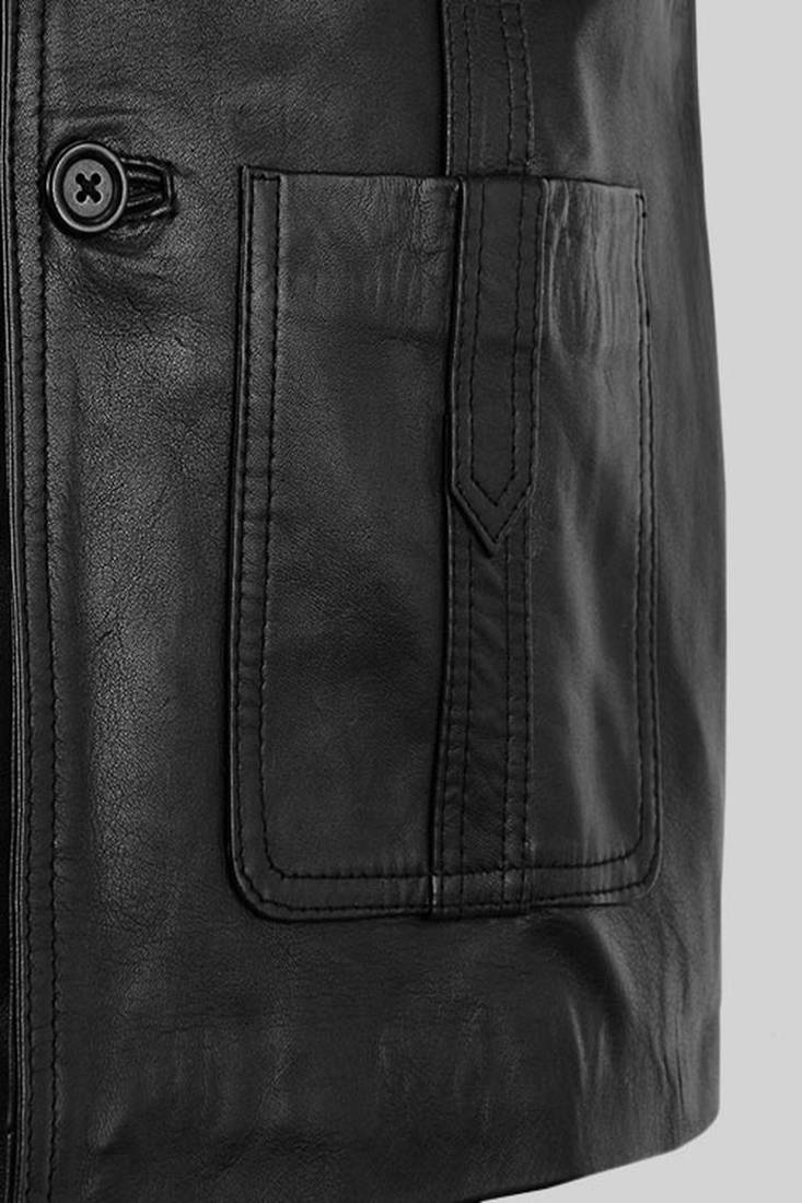 Men's  brown lambskin leather coat 2 pocket &  button  detail
