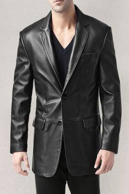 Men's black lambskin leather jacket 2 envelope pocket & button detail 1