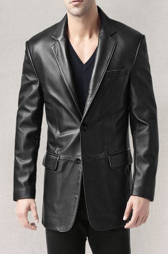 Men's black lambskin leather jacket 2 envelope pocket & button detail