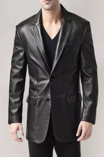 Men's black lambskin leather jacket 2 envelope pocket & button detail