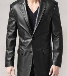 Men's black lambskin leather jacket 2 envelope pocket & button detail