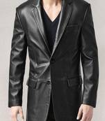 Men's black lambskin leather jacket 2 envelope pocket & button detail