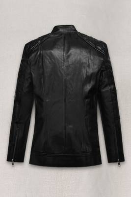 Men's black lambskin leather coat 2 zipper pocket & quilted shoulder  detail 2