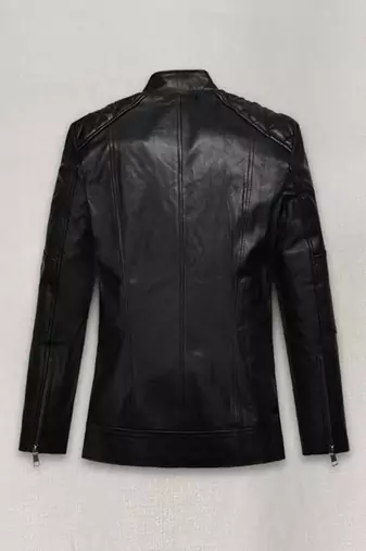 Men's black lambskin leather coat 2 zipper pocket & quilted shoulder  detail