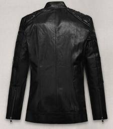 Men's black lambskin leather coat 2 zipper pocket & quilted shoulder  detail