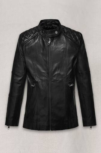 Men's black lambskin leather coat 2 zipper pocket & quilted shoulder  detail