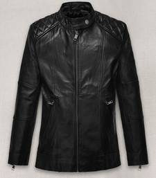 Men's black lambskin leather coat 2 zipper pocket & quilted shoulder  detail