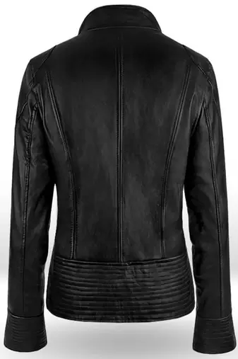 Men's black lambskin leather jacket straight zipper & café racer collar style