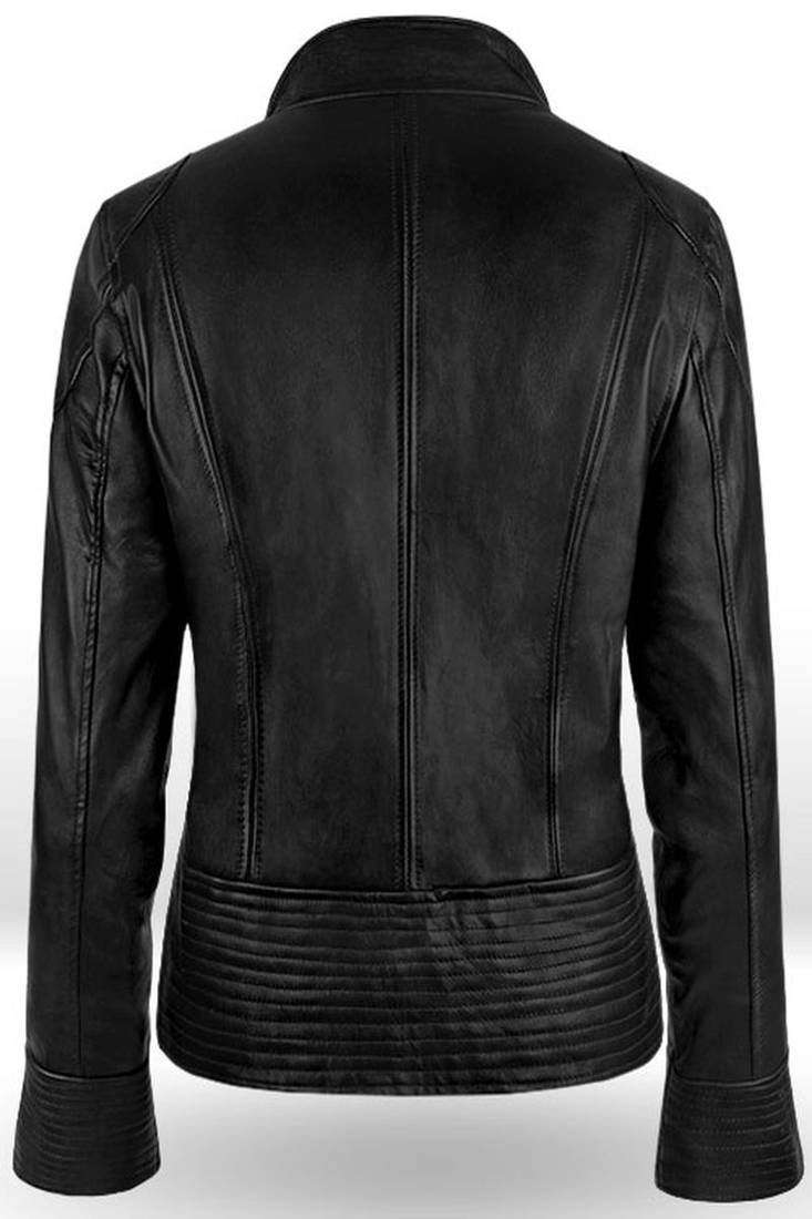 Men's black lambskin leather jacket straight zipper & café racer collar style