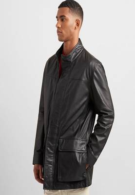 Men's black lambskin leather coat 2 envelope pocket & snap  button detail 1