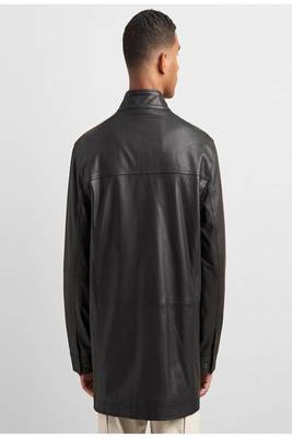 Men's black lambskin leather coat 2 envelope pocket & snap  button detail 2