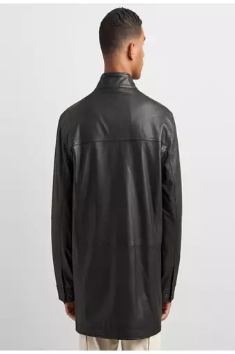 Men's black lambskin leather coat 2 envelope pocket & snap  button detail