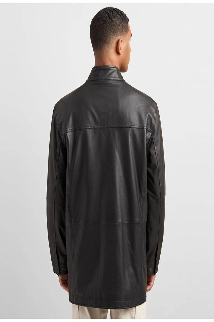 Men's black lambskin leather coat 2 envelope pocket & snap  button detail