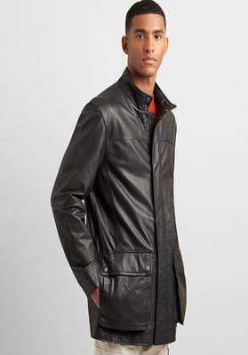 Men's black lambskin leather coat 2 envelope pocket & snap  button detail 3