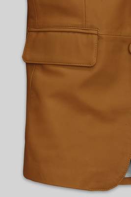 Men's beige   lambskin leather coat 2 flap pocket & button detail 2