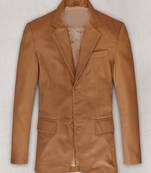 Men's beige   lambskin leather coat 2 flap pocket & button detail